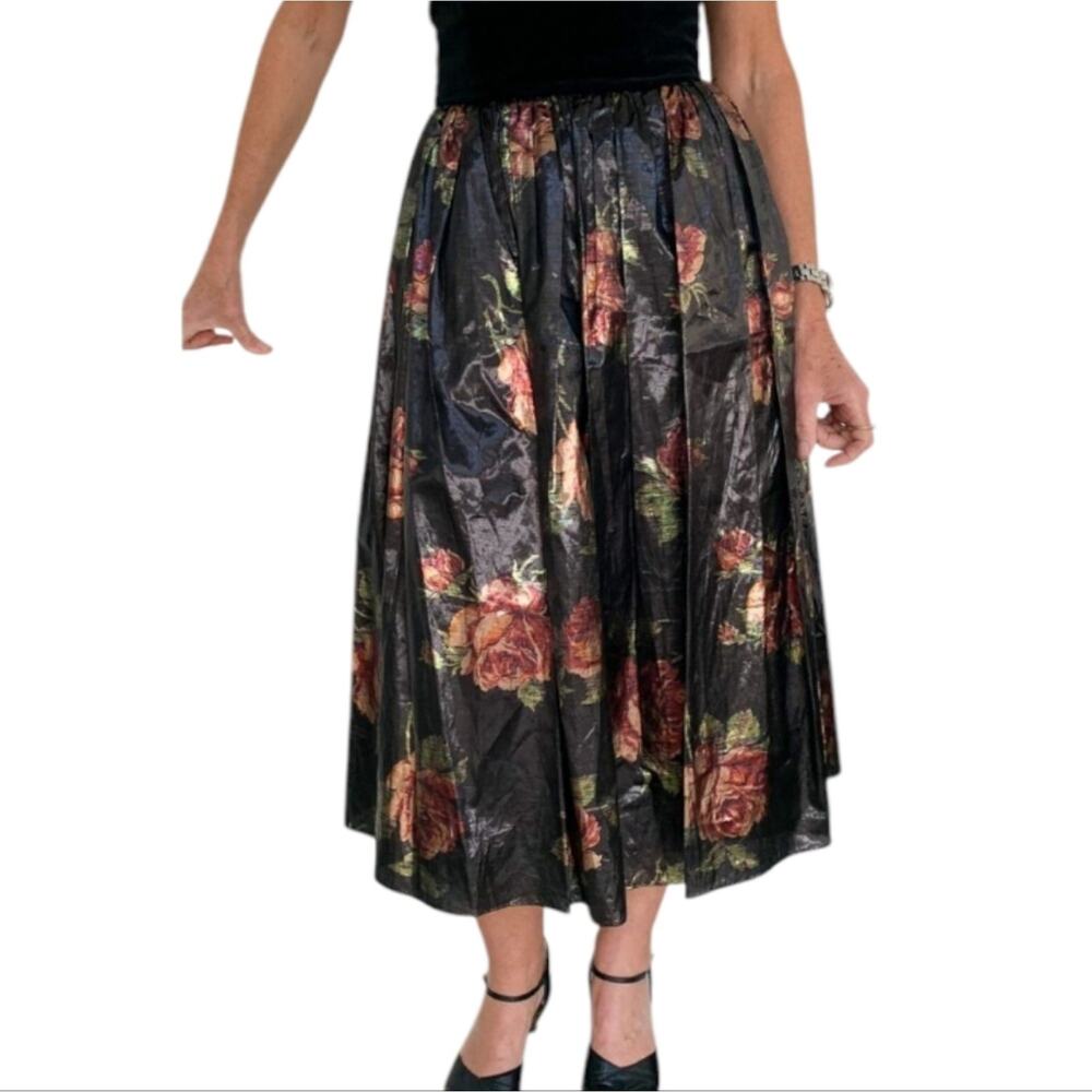 Truly 4 You New Party black floral Pleated skirt midi plus Size 2X New